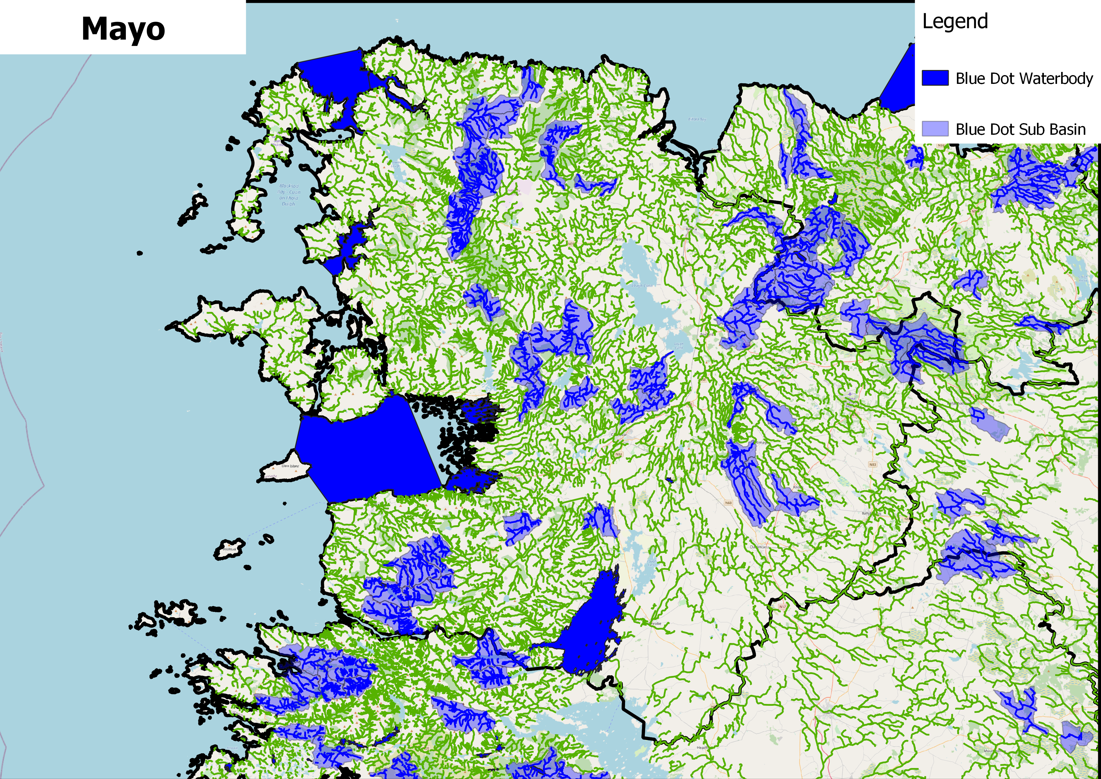 Blue Dot High-Status Waterbodies and Sub-basins in County Mayo. 